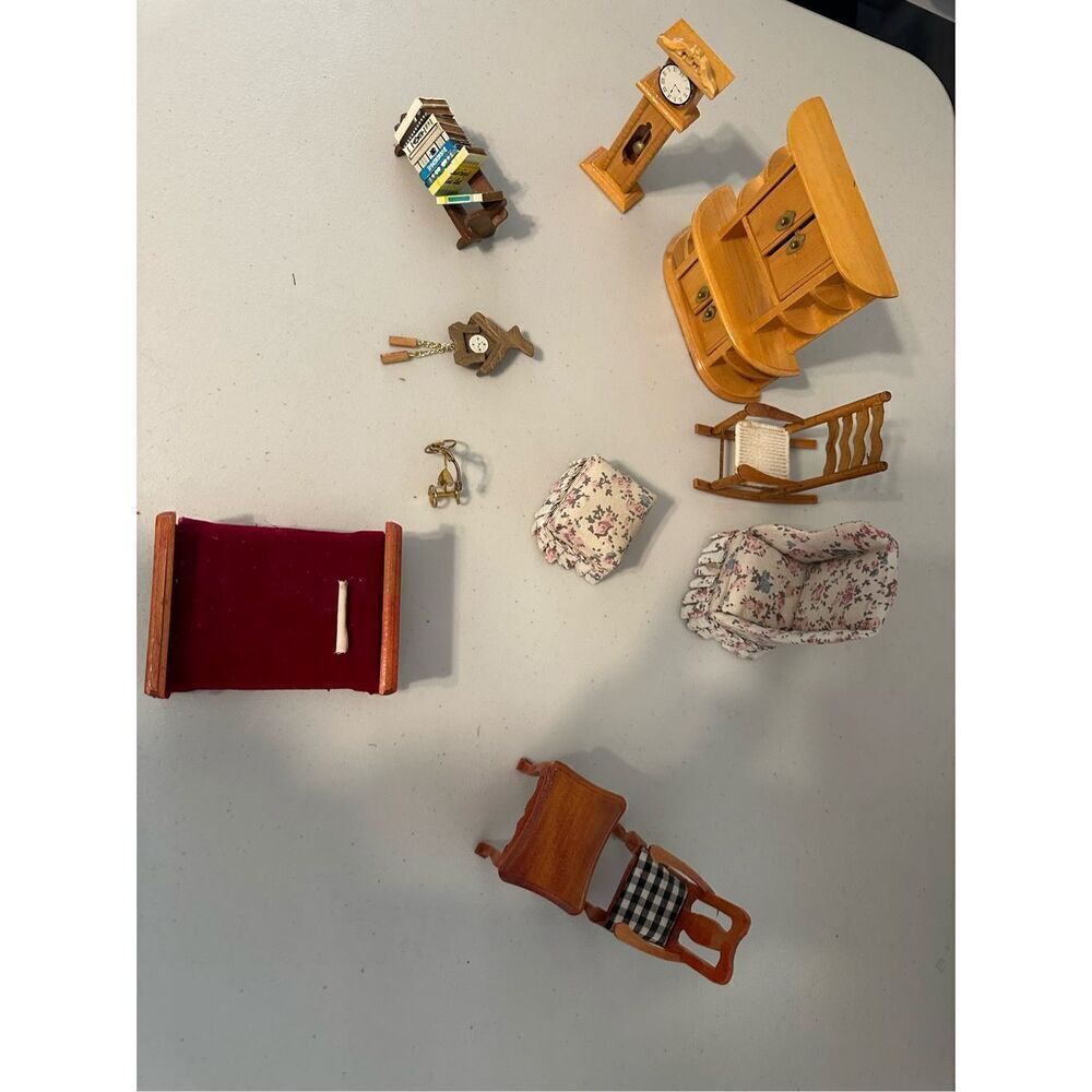 Vintage Wooden Dollhouse Miniature Furniture Set